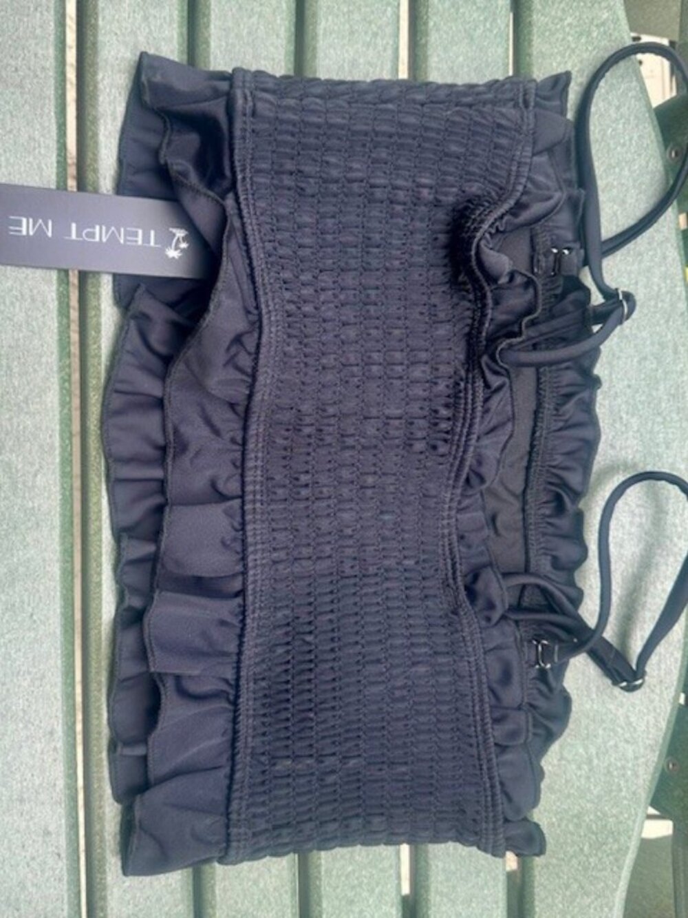 Tempt Me Black Bandeau Bikini Top | Smocked Ruffle | NWT Small